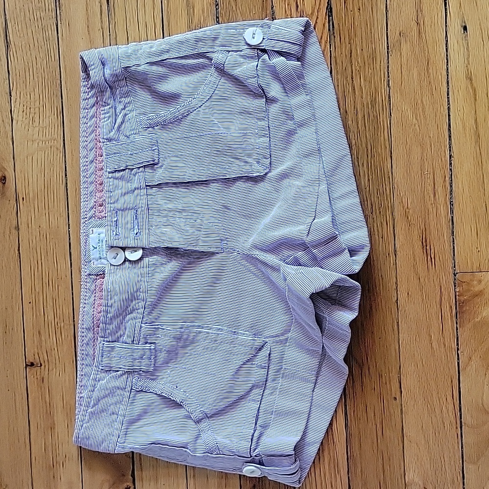 Purple and white pinstripe shorts